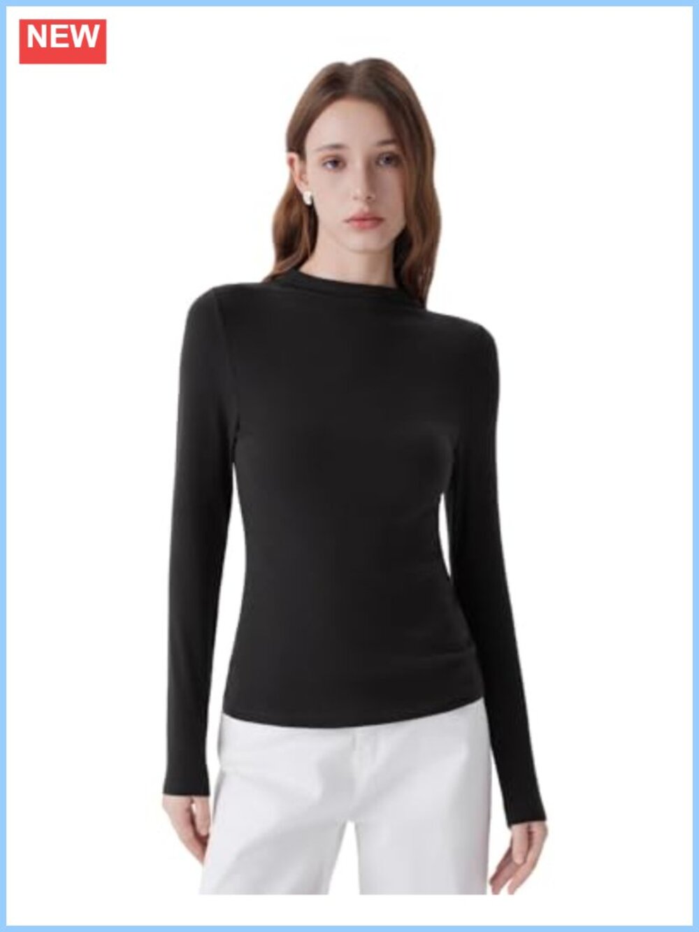 Cashmere Modal Mock Neck Long Sleeve Fitted Knit Top